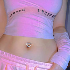 Crystal Heart Pink Gothic Belly Ring