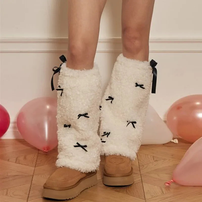 Gothic Bow Spliced Plush Sock