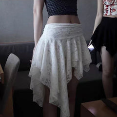 Asymmetrical Lace Ruffle Mini Skirt