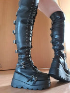 Thigh High Black Leather Gothic Platform Boot