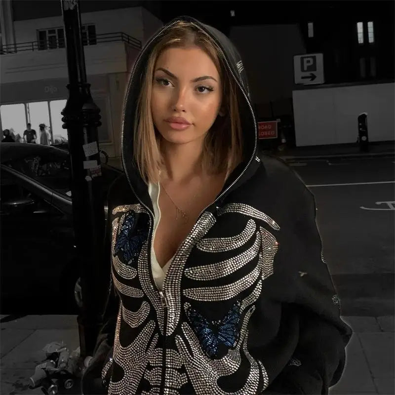 Gothic Skeleton Butterfly Zip Hoodie Main image