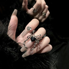 Electroplating Black Heart Gothic Spider Web Ring