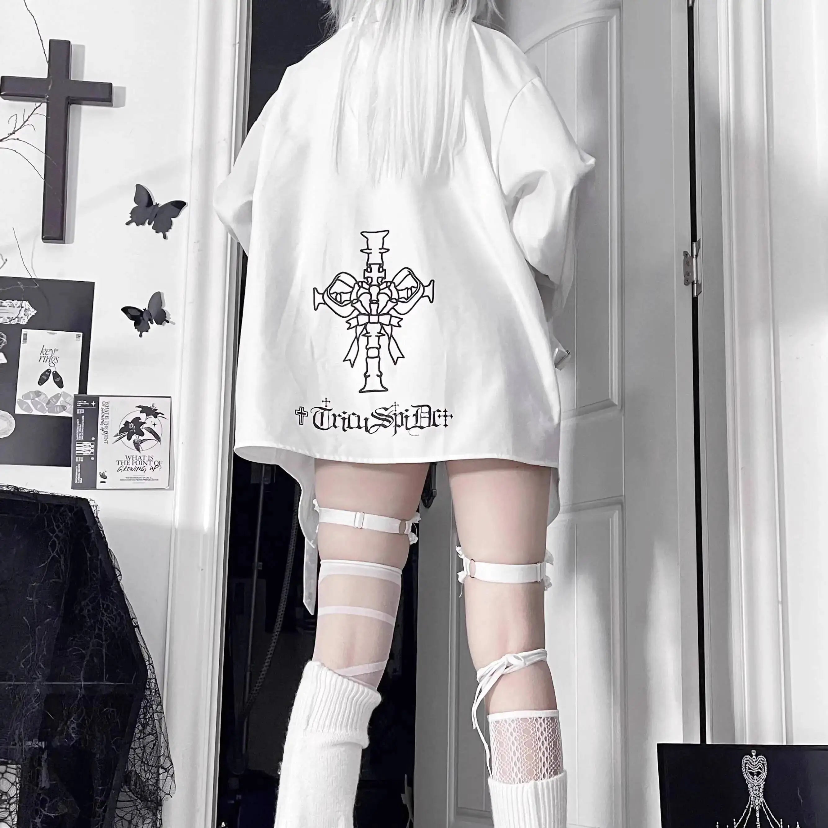 Gothic Metal Accent Tie Blouse