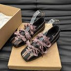 Spring Color Matching Small Square Bow Lazy Slip-On Flat