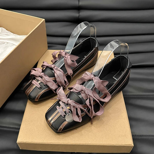 Spring Color Matching Small Square Bow Lazy Slip-On Flat