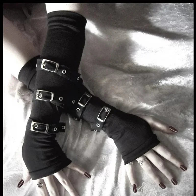 Gothic Punk Black Wrist Strap Glove Main image