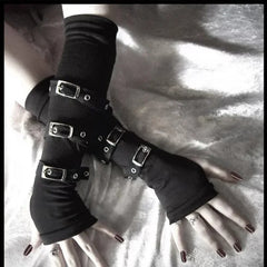 Gothic Punk Black Wrist Strap Glove