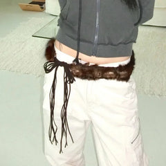 Vintage Gothic Fur Patchwork Tie Belt