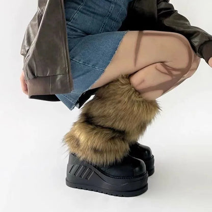 Gothic Faux Fur Plush Long Leg Sock