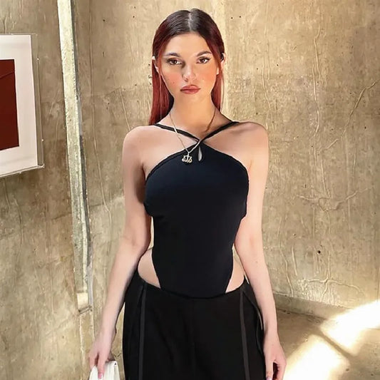 Bandage Backless Gothic Bodysuit Crop Top