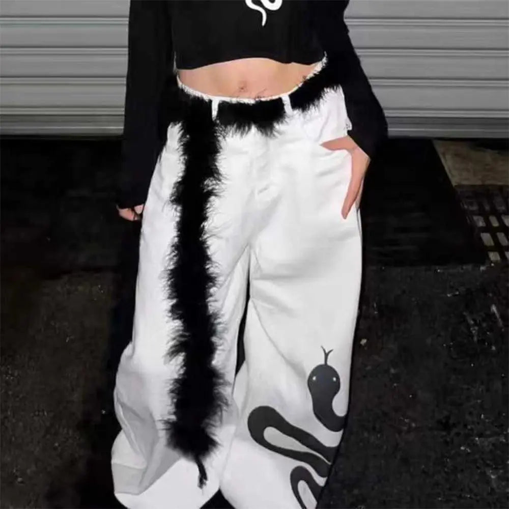 Y2K Gothic Punk Fur Plush Waist Chain Belt