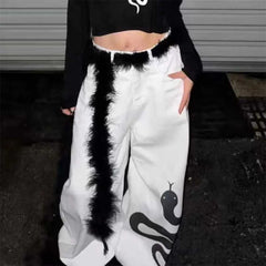 Y2K Gothic Punk Fur Plush Waist Chain Belt