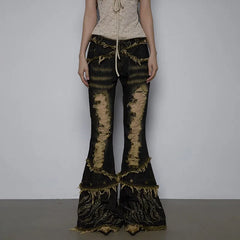 Ripped Gothic Black Tassel Pant