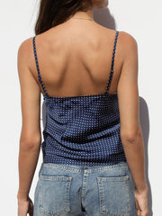 Retro Dots Print Lace Trim V Neck Crop Top