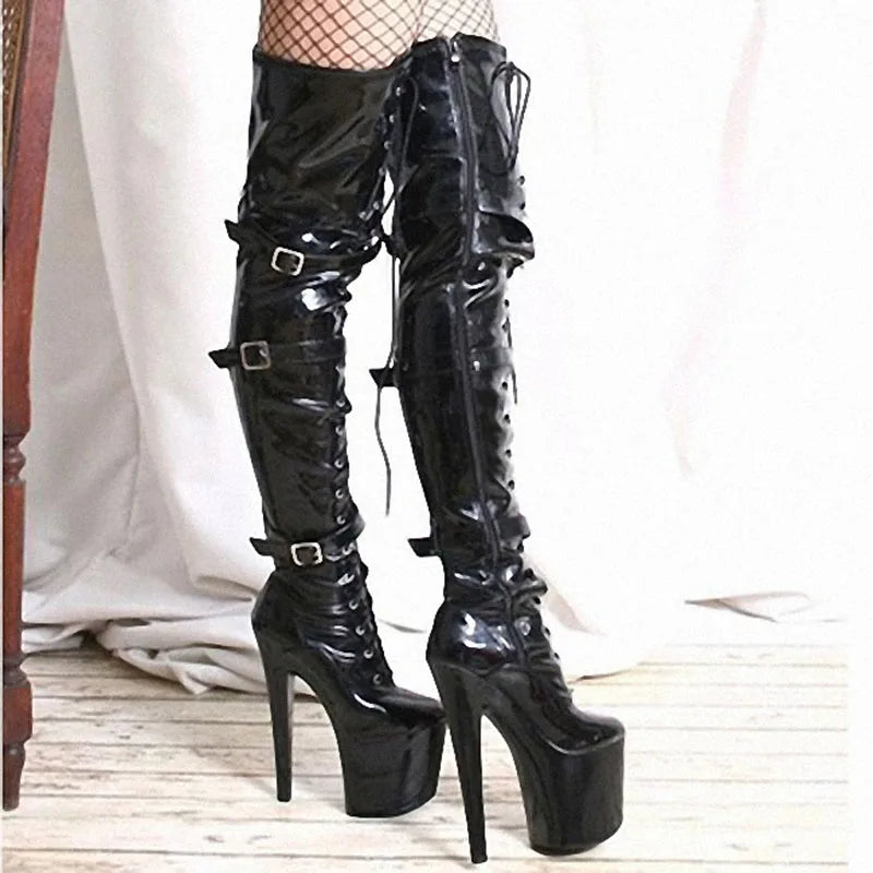 20 CM High Stripper Heeled Lace Up Platform Boot