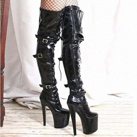 20 CM High Stripper Heeled Lace Up Platform Boot