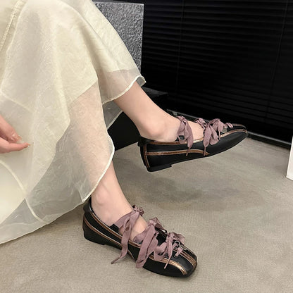 Spring Color Matching Small Square Bow Lazy Slip-On Flat