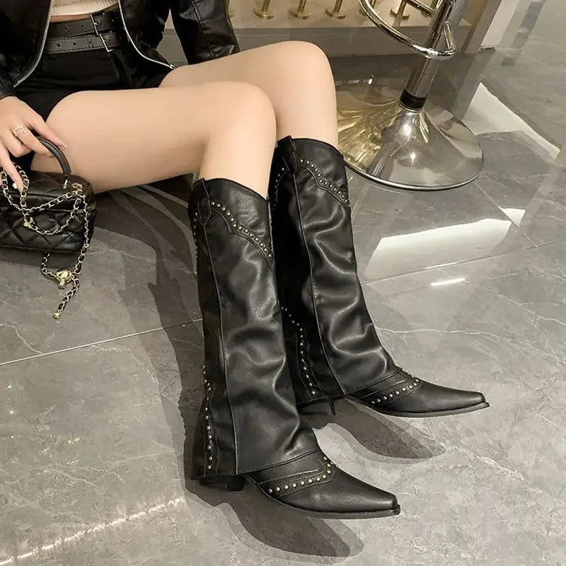 Rivet Western Cowboy Long Tube Punk Boot