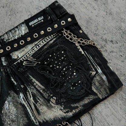 Rhinestone Denim Retro Black Skirt