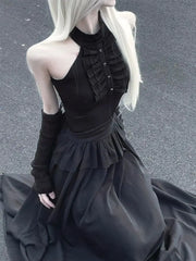 Gothic Darkly Slim Sleeveless Maxi Dress