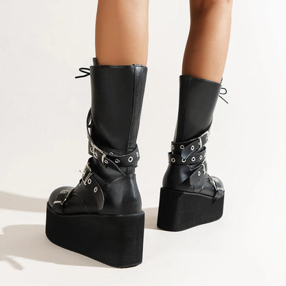 Big Size Women Lace Up Buckle Platform Gothic Boot