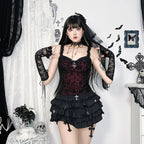 Lace Trim Backless Flocking Corset