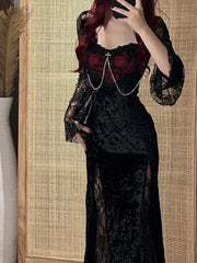 Gothic Lace Slim Midi Dress