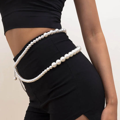 Geometric Gothic Pearl Waist Chain Belt