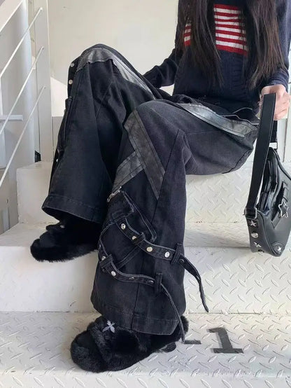Zipper Splicing Gothic Flared Pant