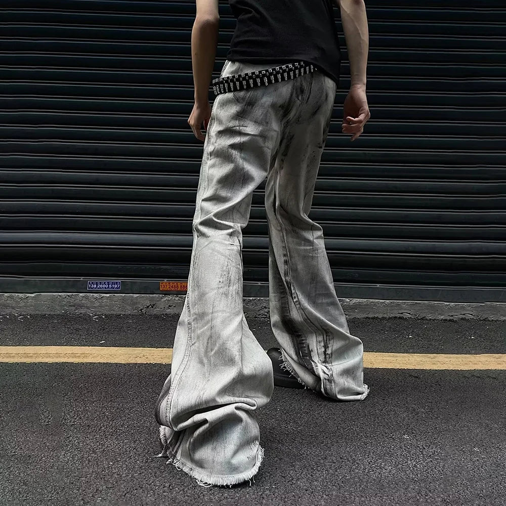 Contrast Color Flared Denim Pants