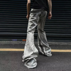 Contrast Color Flared Denim Pants