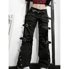 Metal Button Straight Leg Pants