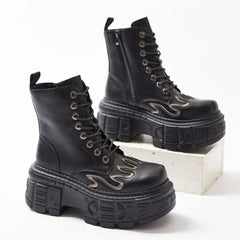 Fashion Punk Lace-Up Round Toe Knee High Gothic Boot