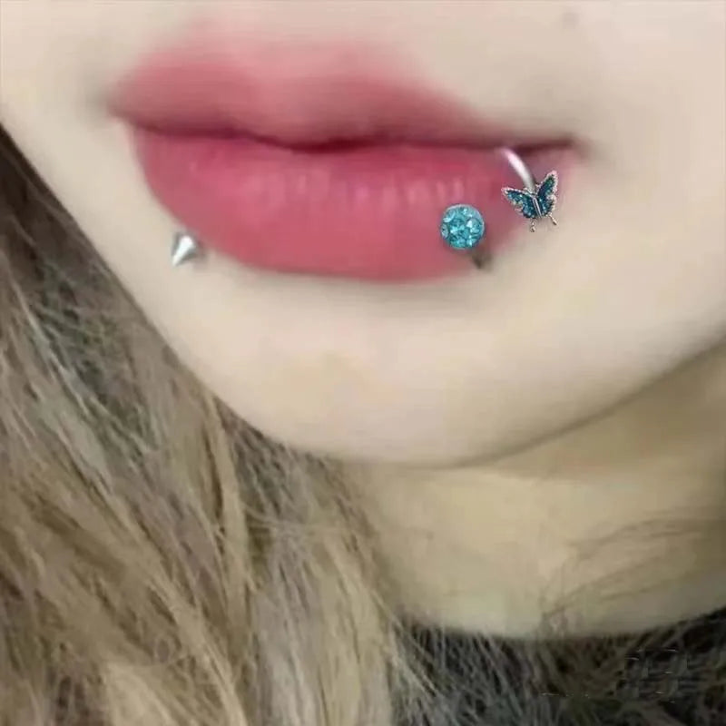 Crystal Butterfly S-Shaped Lip Stud Main image
