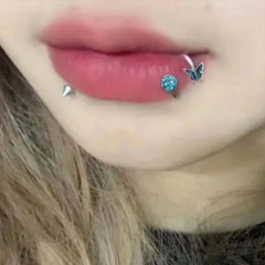 Crystal Butterfly S-Shaped Lip Stud