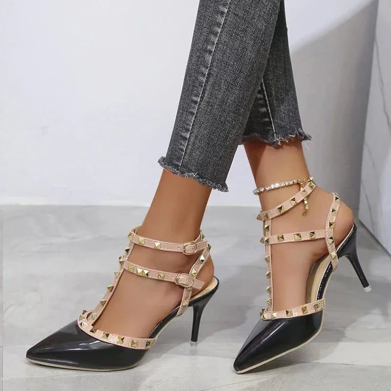 Mules Rivet Gothic Pointed Toe High Heel Main image