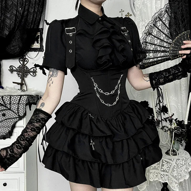 Gothic Ruffle Short Sleeve Blouse Main image