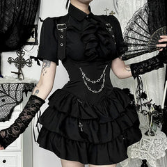 Gothic Ruffle Short Sleeve Blouse