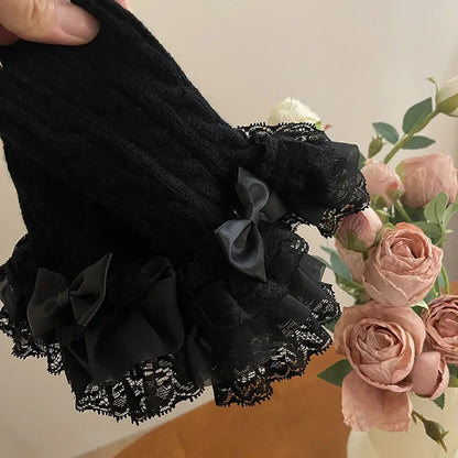 Gothic Lace Bowknot Winter Glove