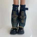 Gothic Star Strap Denim Cross Sock