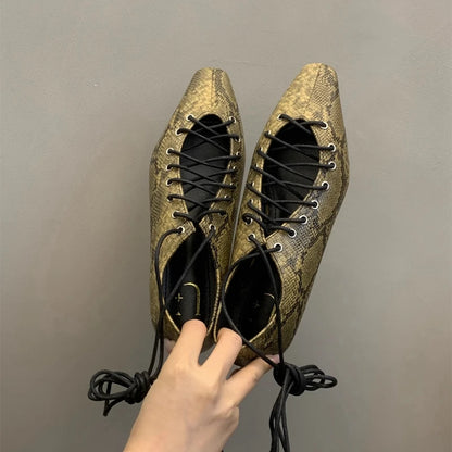 SUOJIALUN 2025 Spring Lace-Up Pointed Toe Casual Flat