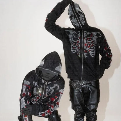 Gothic Butterfly Skeleton Zip Hoodie