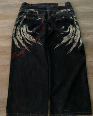 Wing Embroidery Wide Leg Pants