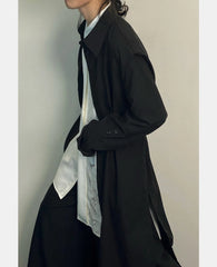 Adjustable Waist Belt Shirt Style Long Coat