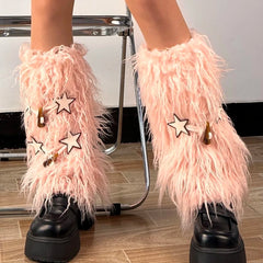 Gothic Fur Star Button Leg Sock