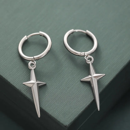 Punk Star Cross Silver Hollow Heart Earring
