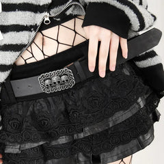 PU Leather Lace Patchwork Mini Skirt