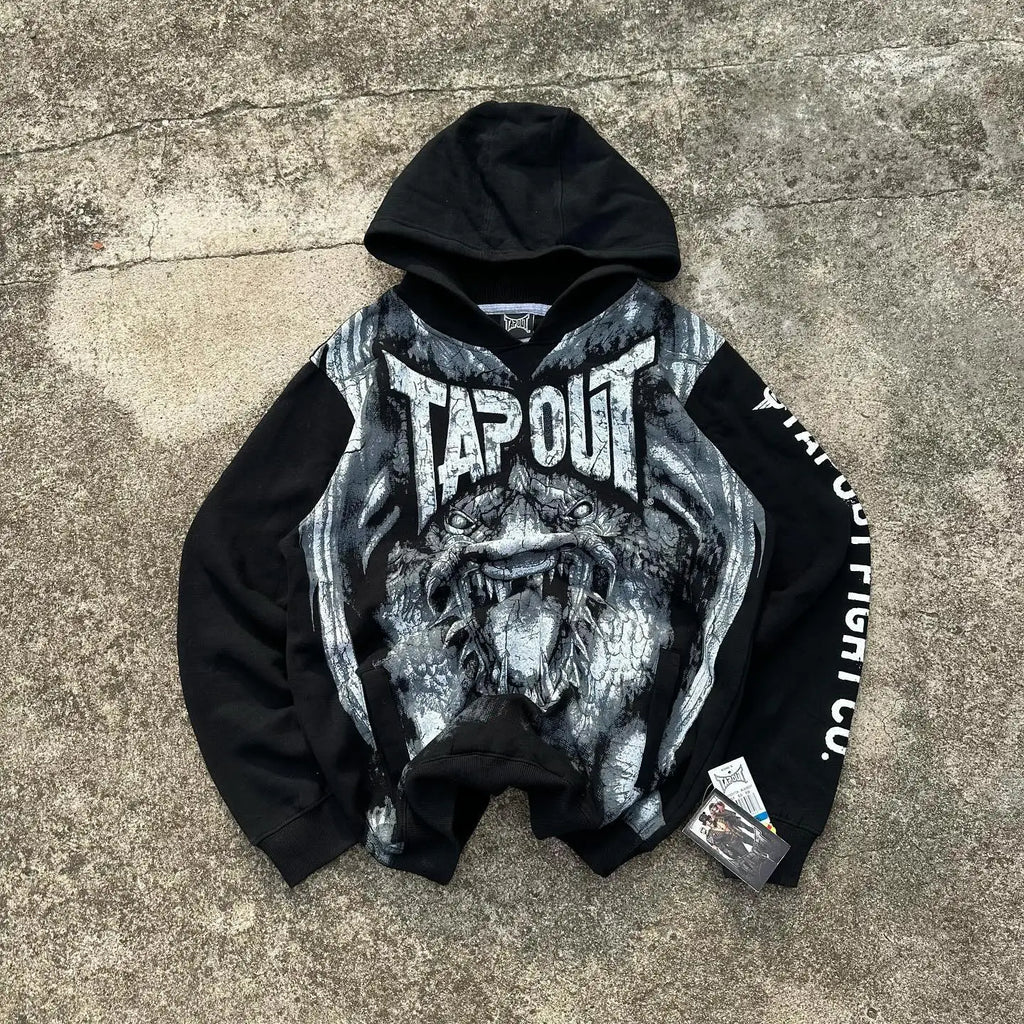 Gothic Retro Letter Print Zip Hoodie