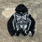 Gothic Retro Letter Print Zip Hoodie