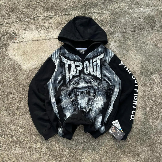 Gothic Retro Letter Print Zip Hoodie
